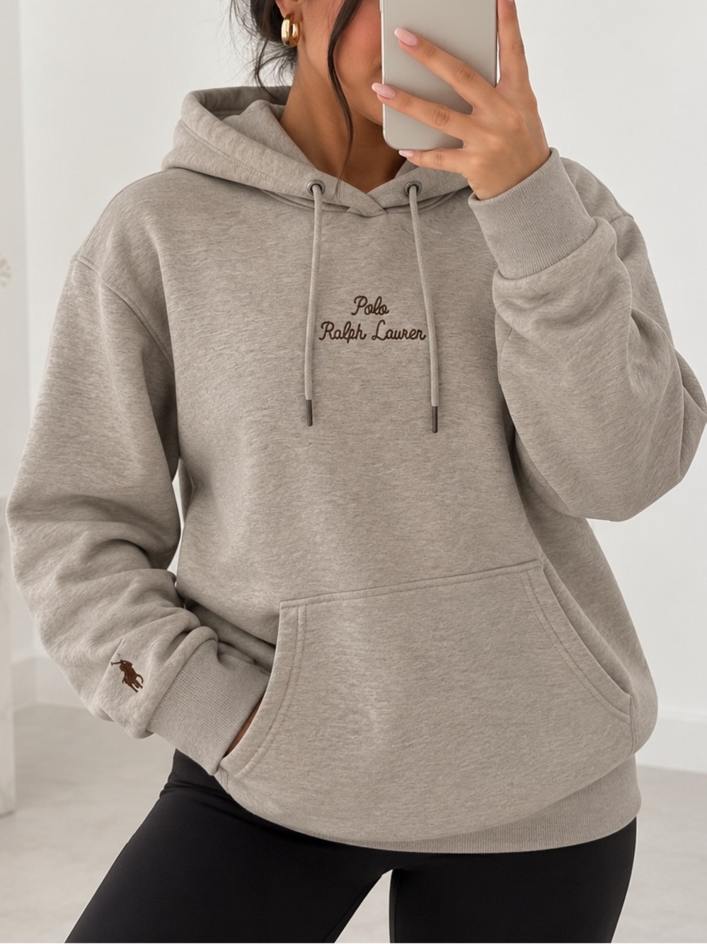 Polo Ralph Lauren Cream Oversized Hoodie Size Medium Embroidered